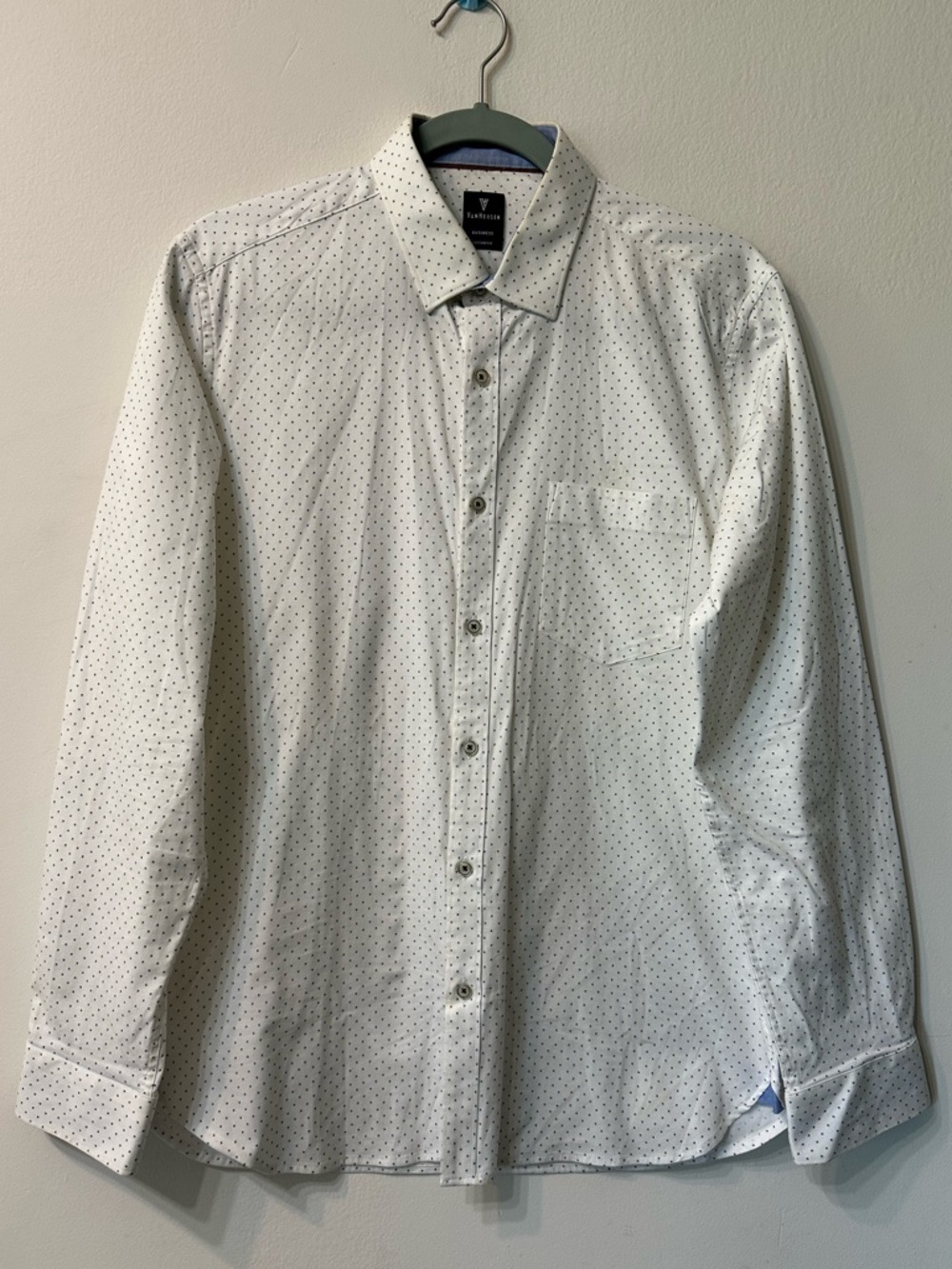 Van Heusen Custom Fit Stretch Geometric White Blue Men's Dress Shirt 15in